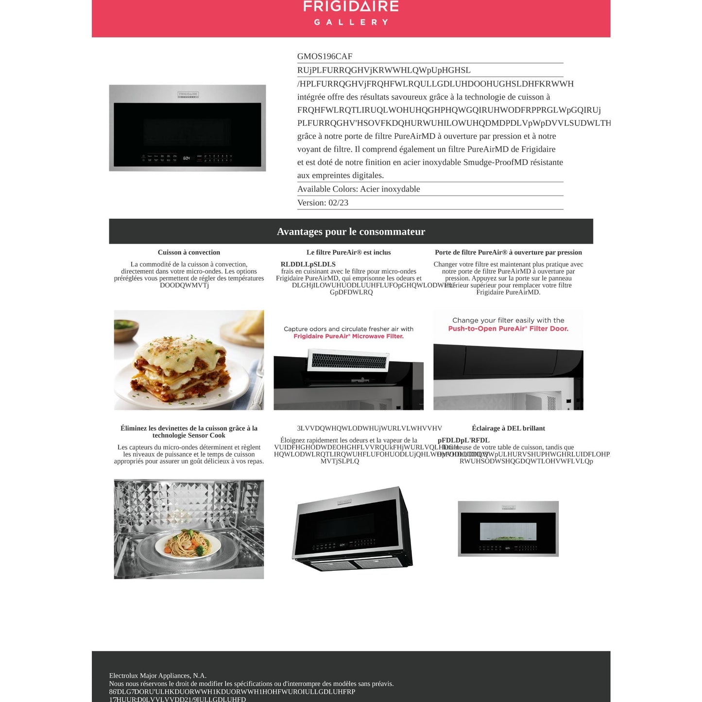 Micro-ondes Frigidaire Gallery OTR (GMOS196CAF) - Acier inoxydable anti-traces