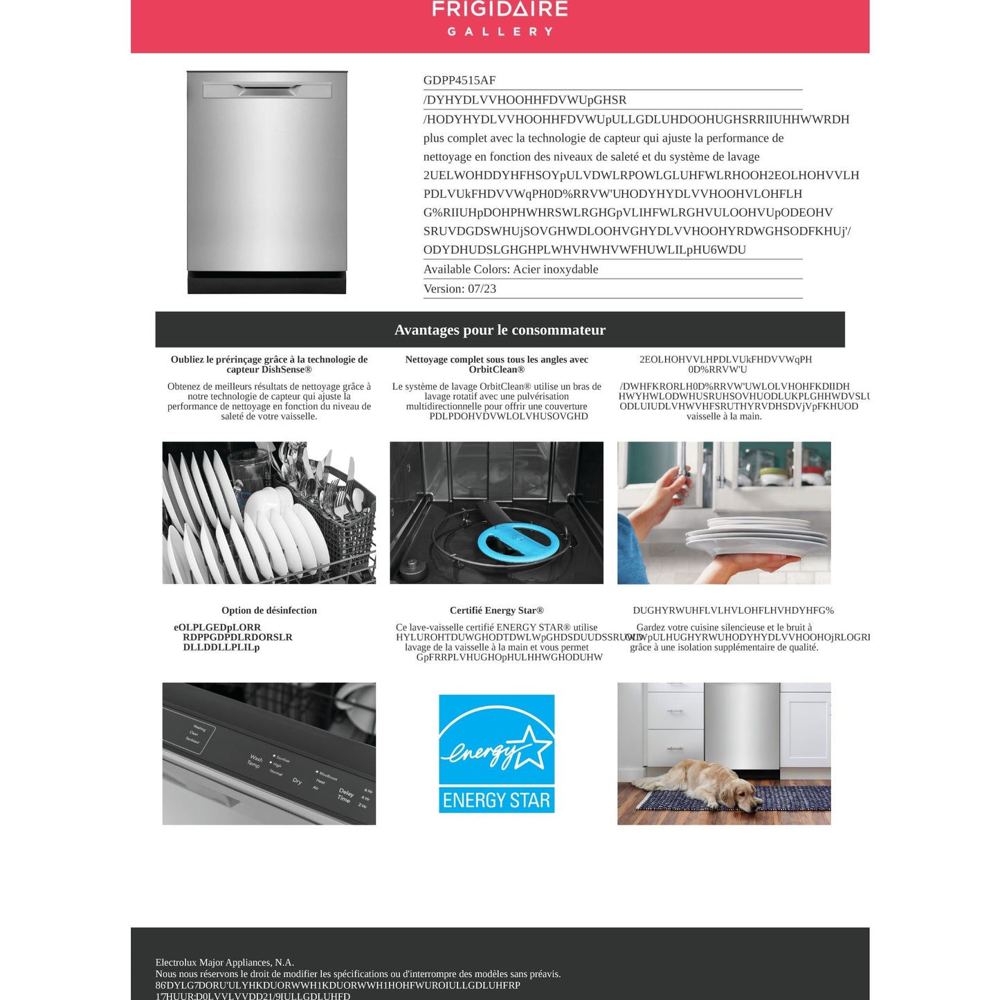 Lave-vaisselle Frigidaire Gallery, cuve en plastique (GDPP4515AF) - Acier inoxydable