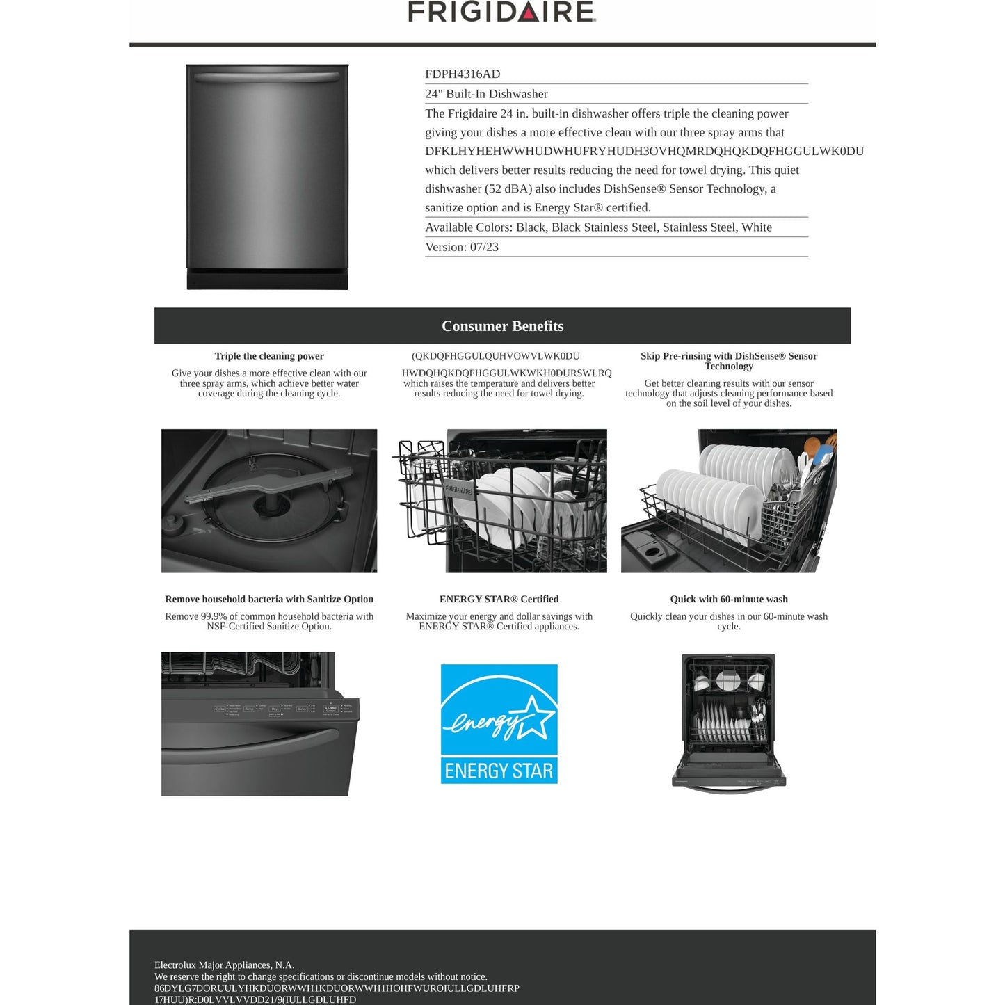 Lave-vaisselle Frigidaire (FDPH4316AD) - Acier inoxydable noir