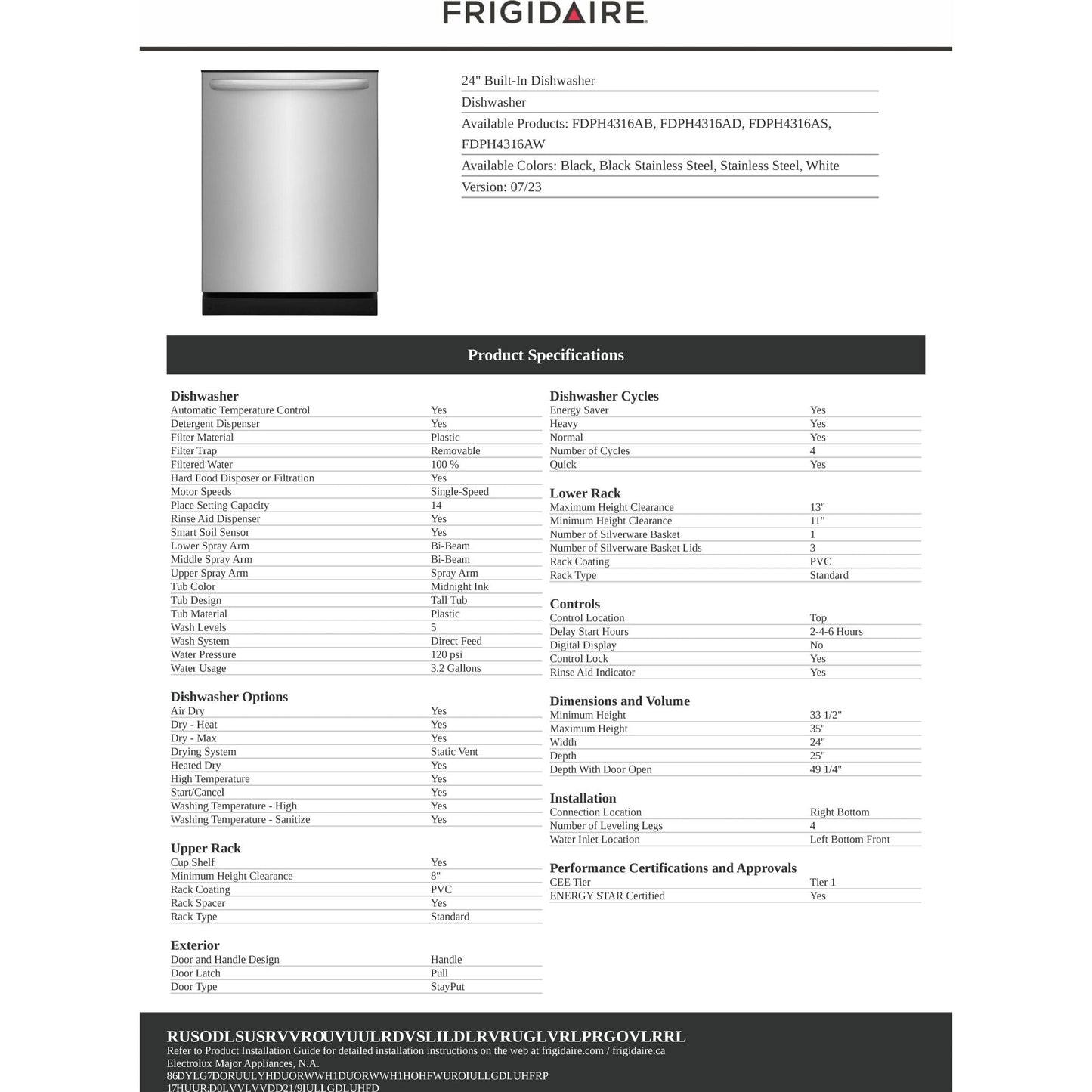 Lave-vaisselle Frigidaire (FDPH4316AS) - Acier inoxydable