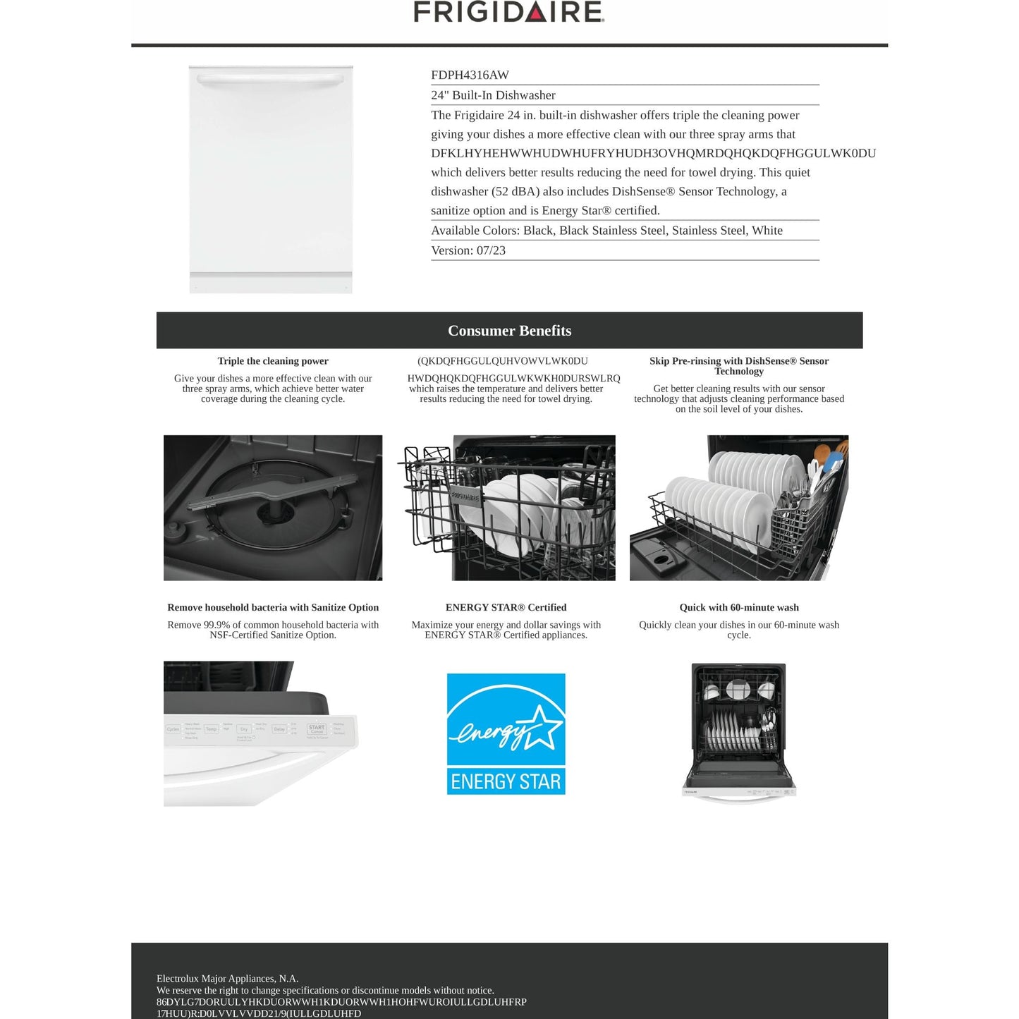 Lave-vaisselle Frigidaire (FDPH4316AW) - Blanc