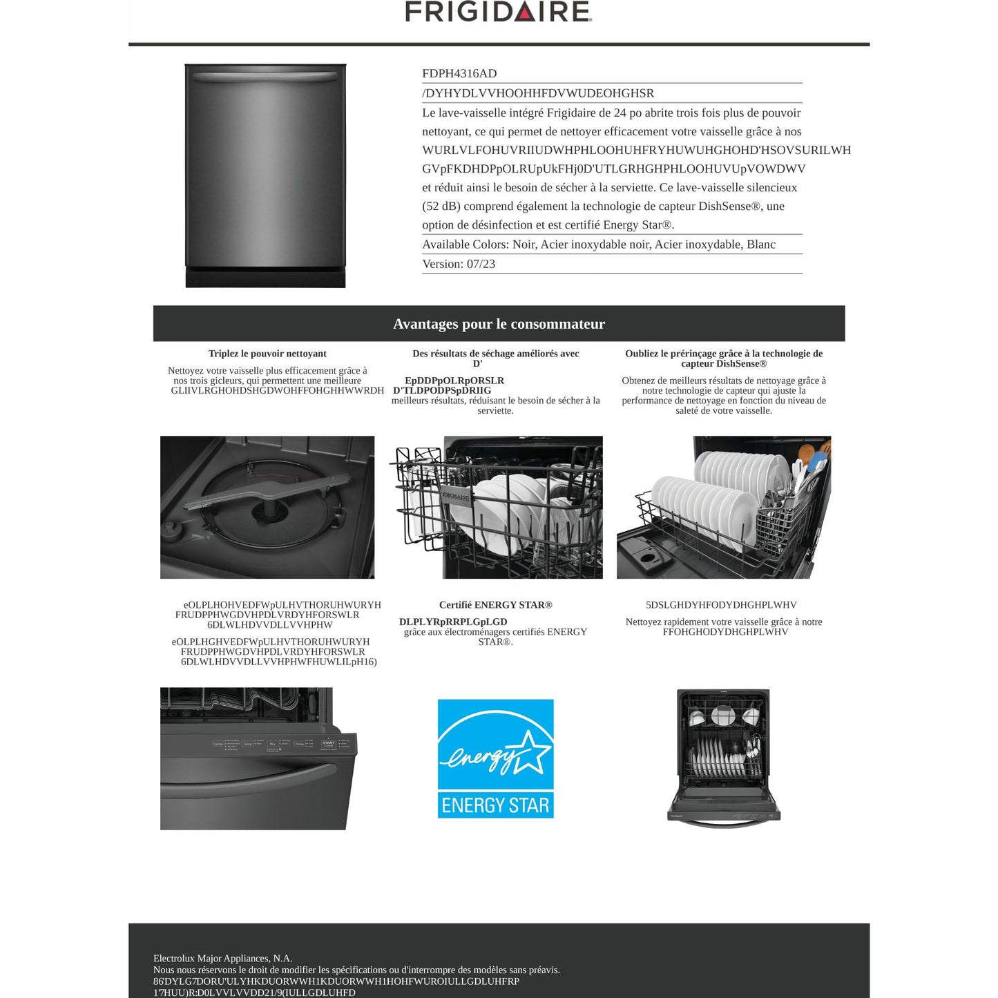 Lave-vaisselle Frigidaire (FDPH4316AD) - Acier inoxydable noir