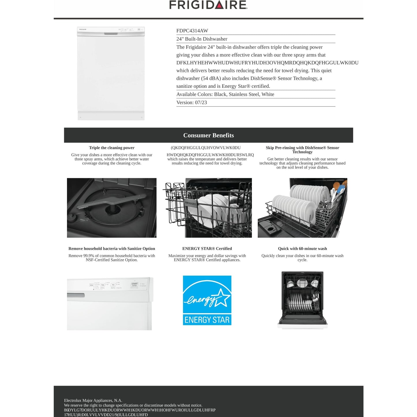 Lave-vaisselle Frigidaire (FDPC4314AW) - Blanc