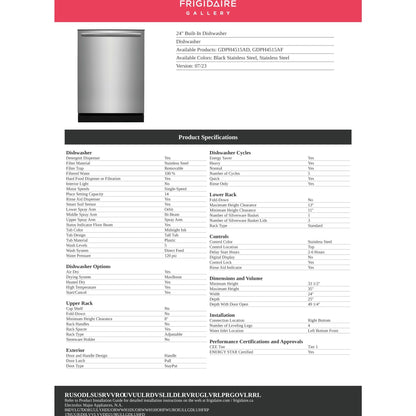 Lave-vaisselle Frigidaire Gallery, cuve en plastique (GDPH4515AF) - Acier inoxydable