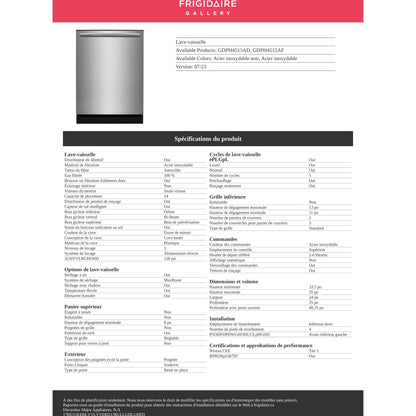 Lave-vaisselle Frigidaire Gallery, cuve en plastique (GDPH4515AF) - Acier inoxydable