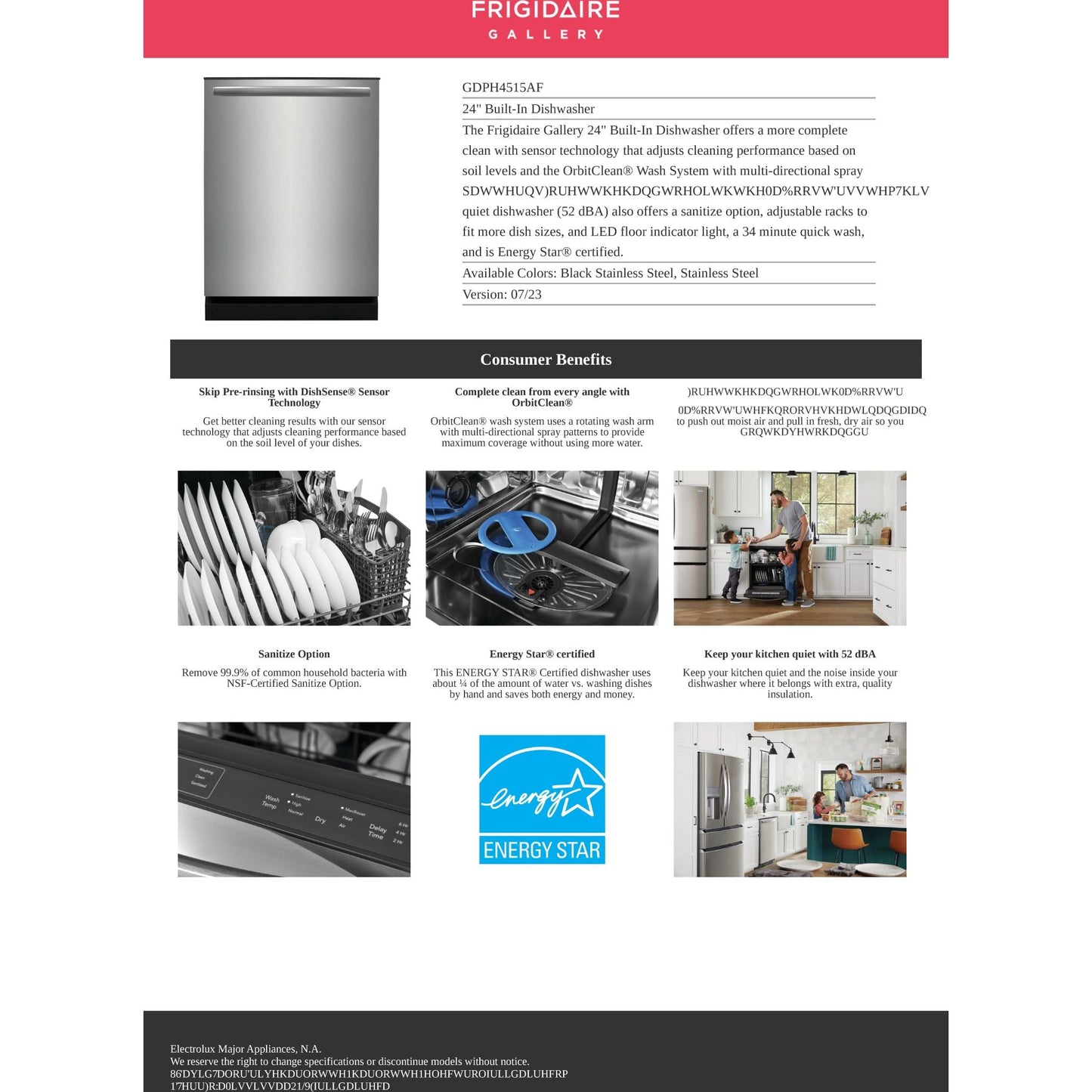 Lave-vaisselle Frigidaire Gallery, cuve en plastique (GDPH4515AF) - Acier inoxydable