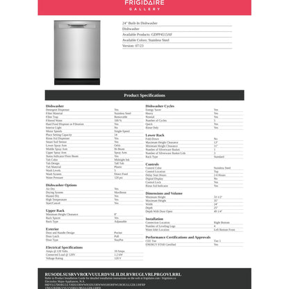 Lave-vaisselle Frigidaire Gallery, cuve en plastique (GDPP4515AF) - Acier inoxydable