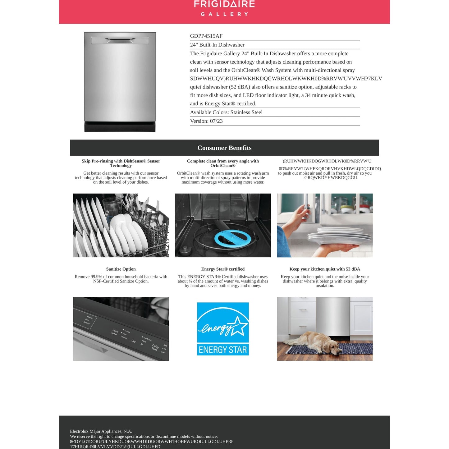 Lave-vaisselle Frigidaire Gallery, cuve en plastique (GDPP4515AF) - Acier inoxydable