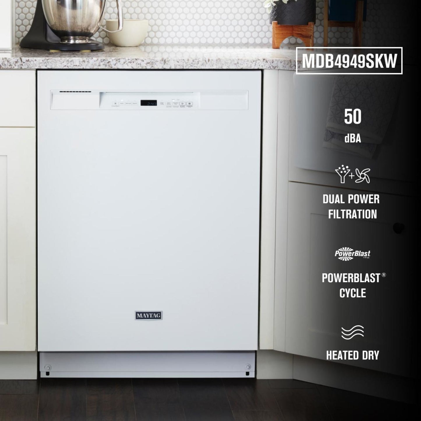 Lave-vaisselle Maytag, cuve en acier inoxydable (MDB4949SKW) - Blanc